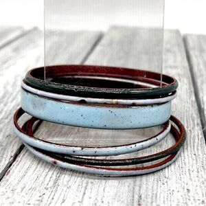 302. Blue and Gray Enamel Copper Bangle Bracelet Set